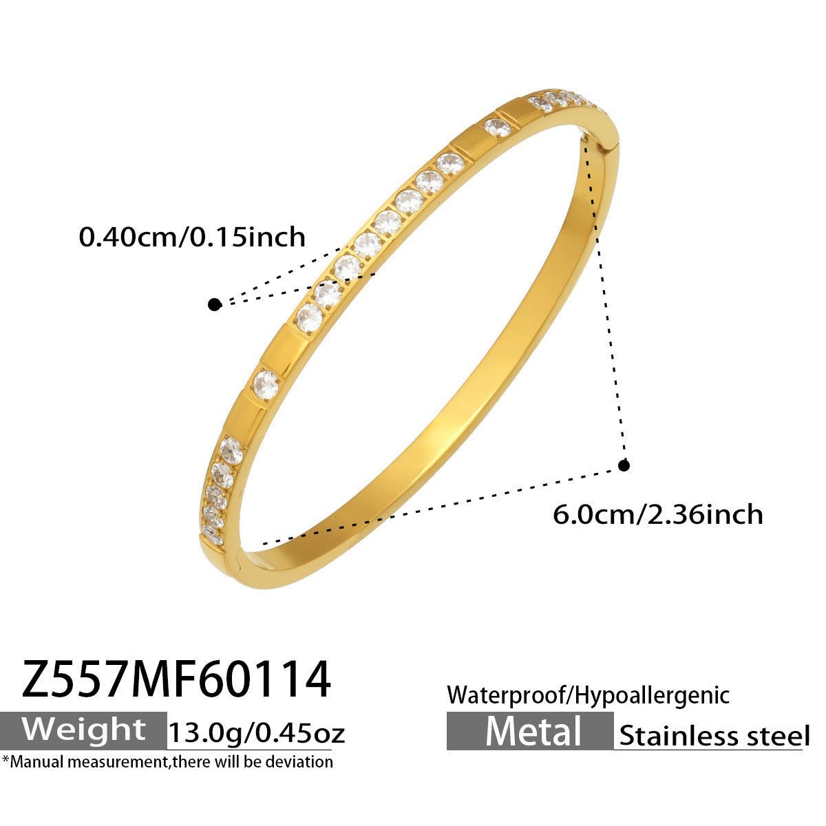 316L Stainless Steel Sparkling Zircon Hinged Bangle Set - Image 9