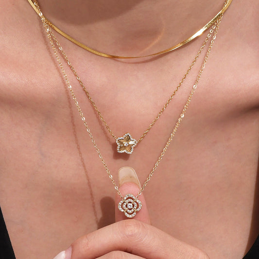 316L Stainless Steel Sparkling Zircon Pavé Four-Leaf Clover & Star Jewelry Collection - Image 2