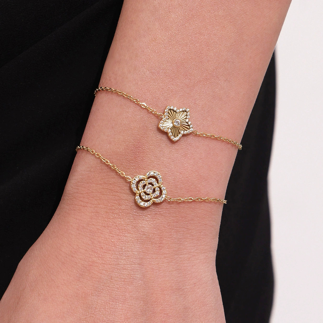 316L Stainless Steel Sparkling Zircon Pavé Four-Leaf Clover & Star Jewelry Collection - Image 4