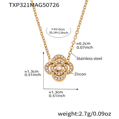 316L Stainless Steel Sparkling Zircon Pavé Four-Leaf Clover & Star Jewelry Collection - Image 6
