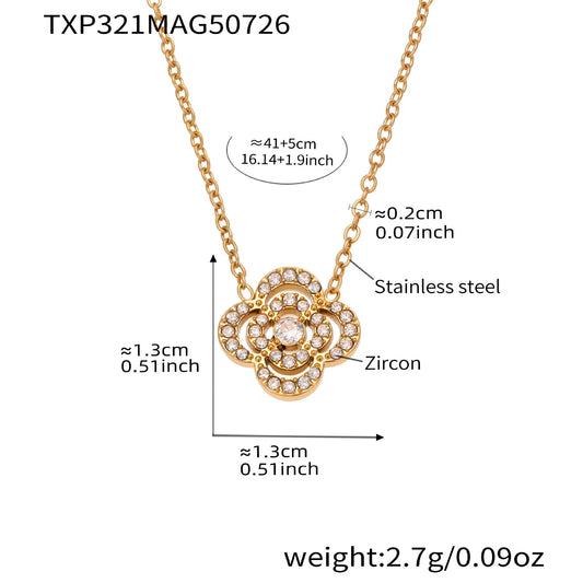 316L Stainless Steel Sparkling Zircon Pavé Four-Leaf Clover & Star Jewelry Collection - Image 6
