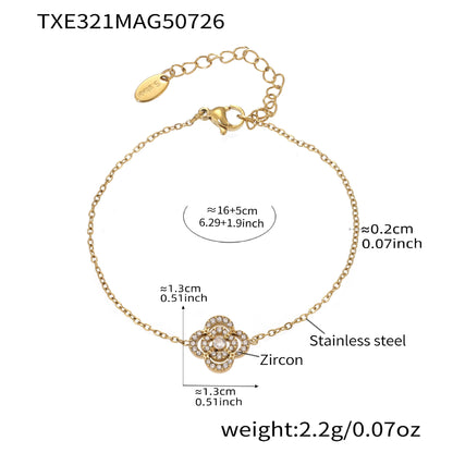 316L Stainless Steel Sparkling Zircon Pavé Four-Leaf Clover & Star Jewelry Collection - Image 7