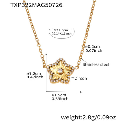 316L Stainless Steel Sparkling Zircon Pavé Four-Leaf Clover & Star Jewelry Collection - Image 8