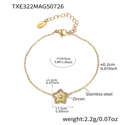 316L Stainless Steel Sparkling Zircon Pavé Four-Leaf Clover & Star Jewelry Collection - Image 9