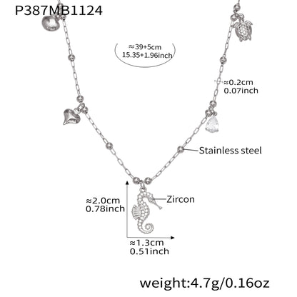 316L Stainless Steel Sparkling Zirconia Bell & Daisy Charm Necklace - Image 1
