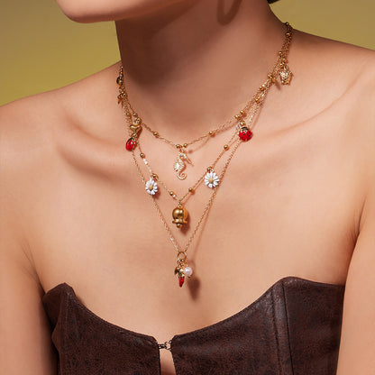 316L Stainless Steel Sparkling Zirconia Bell & Daisy Charm Necklace - Image 3