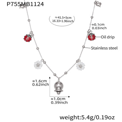 316L Stainless Steel Sparkling Zirconia Bell & Daisy Charm Necklace - Image 7