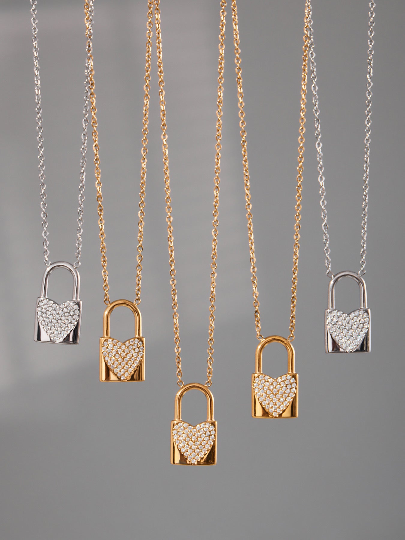 316L Stainless Steel Sparkling Zirconia Heart Lock Pendant Necklace - Image 10