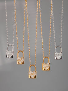 316L Stainless Steel Sparkling Zirconia Heart Lock Pendant Necklace - Image 10