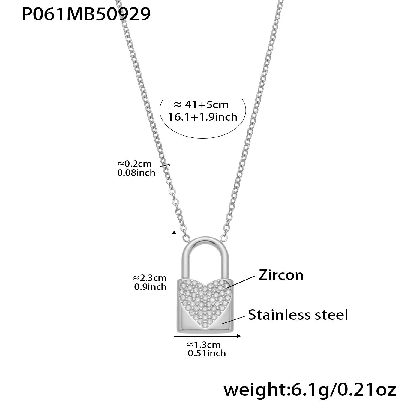 316L Stainless Steel Sparkling Zirconia Heart Lock Pendant Necklace - Image 12