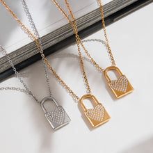 316L Stainless Steel Sparkling Zirconia Heart Lock Pendant Necklace - Image 3