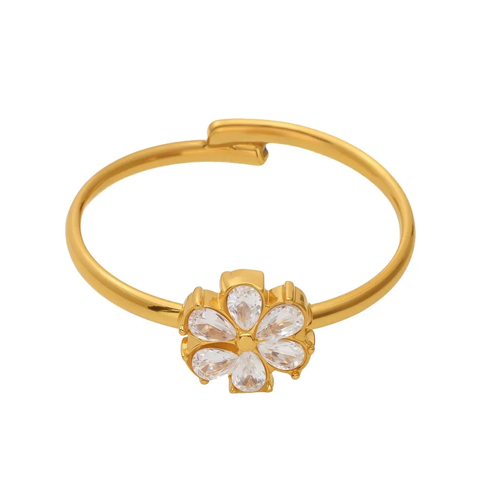 316L Stainless Steel Sparkling Zirconia Teardrop Flower Ring - Image 4