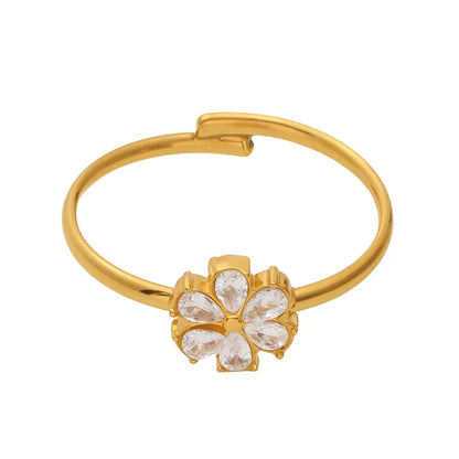 316L Stainless Steel Sparkling Zirconia Teardrop Flower Ring - Image 4