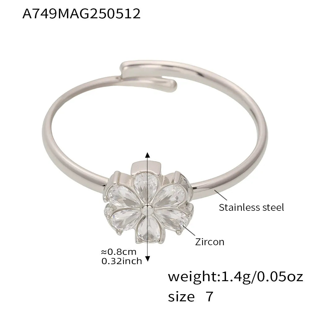 316L Stainless Steel Sparkling Zirconia Teardrop Flower Ring - Image 6