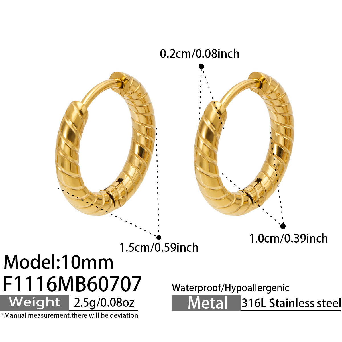 316L Stainless Steel 18K PVD Gold Spiral Earrings made with 316L stainless steel and 18K PVD gold finish for wholesale jewelry buyers - image 5