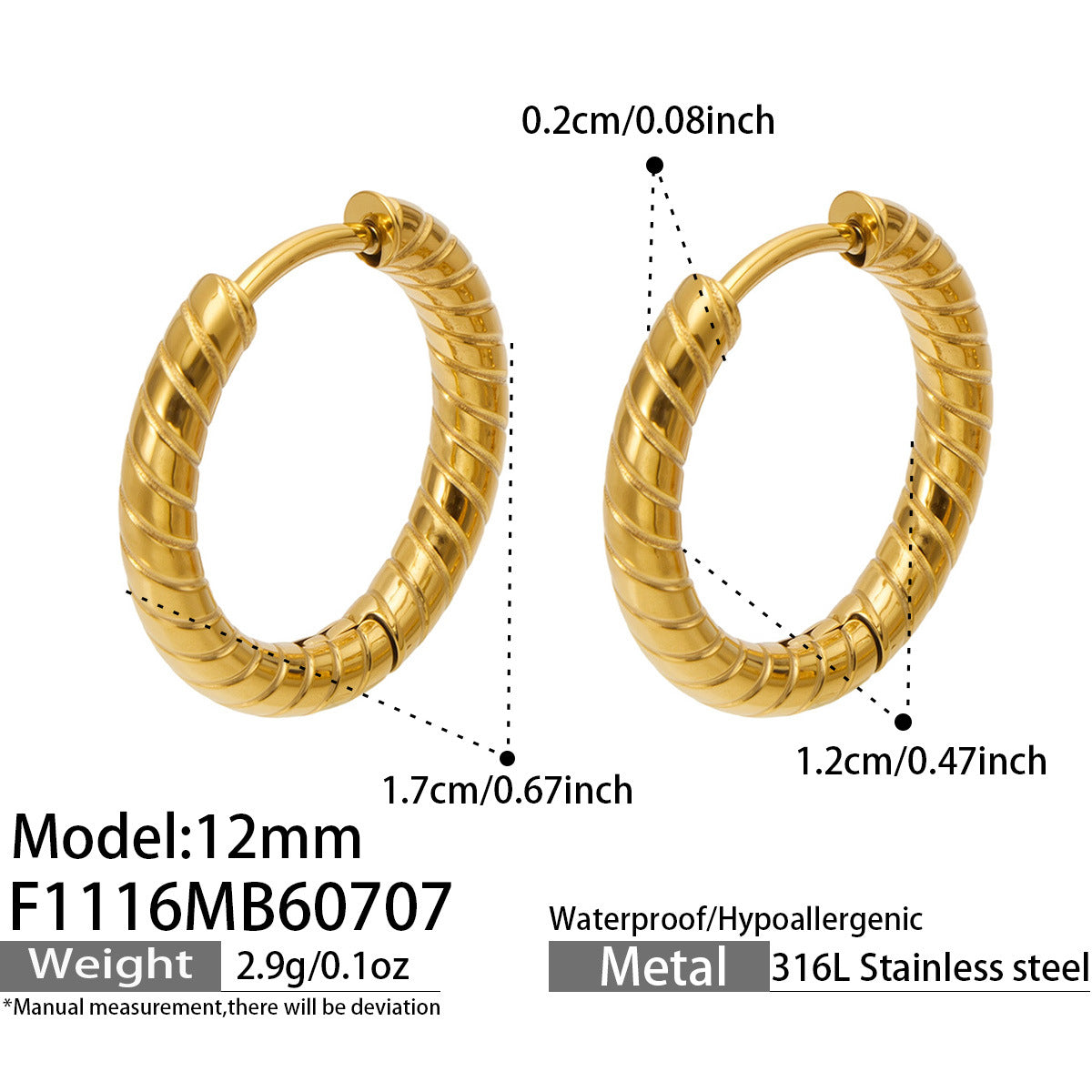 316L Stainless Steel 18K PVD Gold Spiral Earrings made with 316L stainless steel and 18K PVD gold finish for wholesale jewelry buyers - image 6