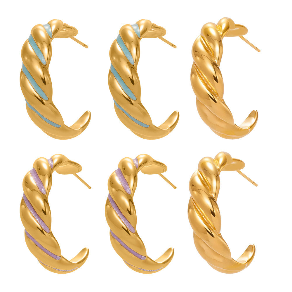 316L Stainless Steel C-Hoop Spiral Enamel Drop Earrings