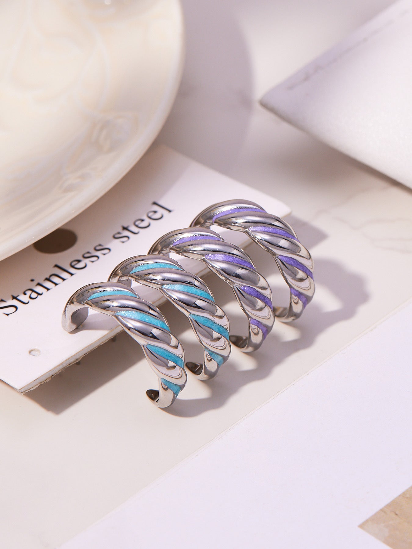 316L Stainless Steel C-Hoop Spiral Enamel Drop Earrings