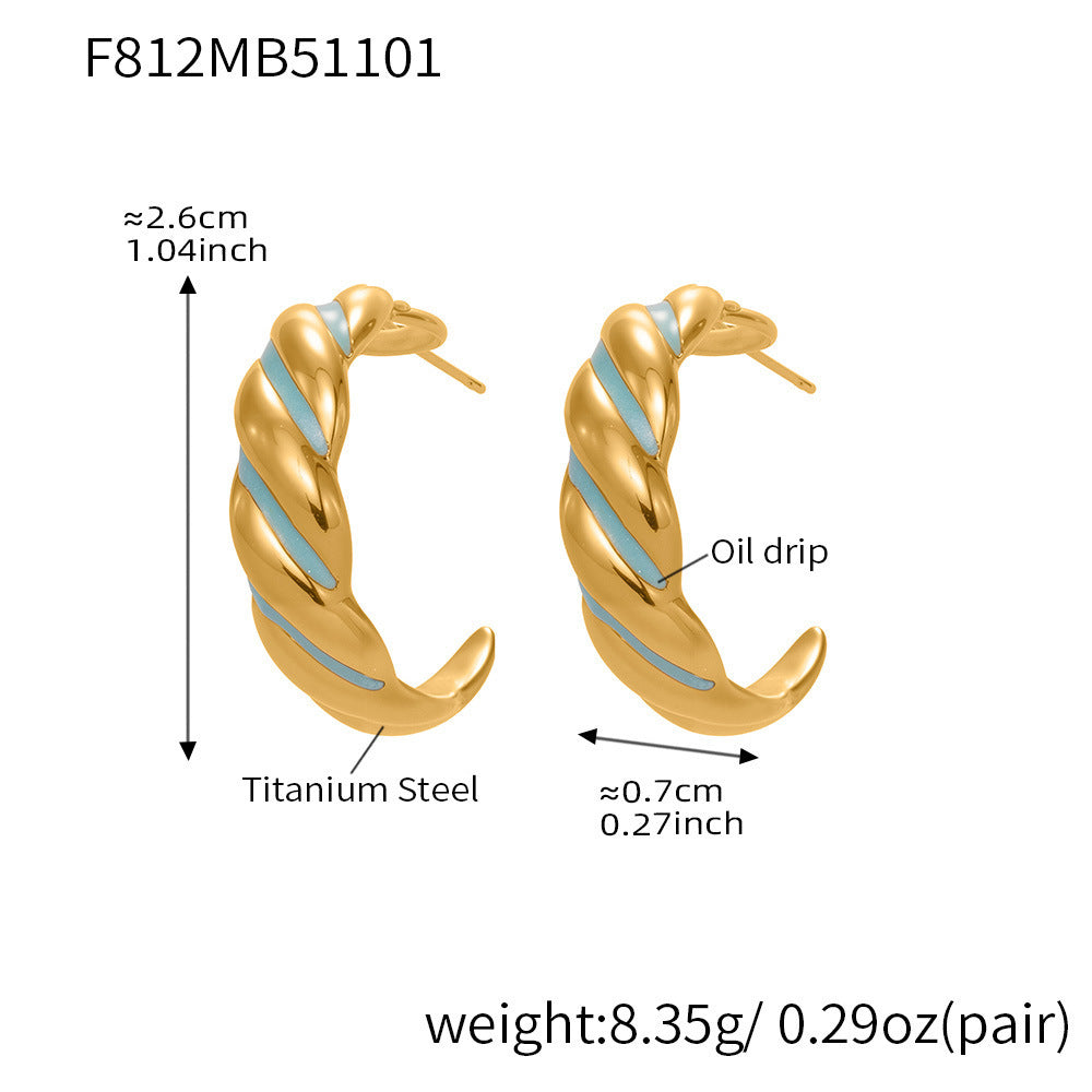 316L Stainless Steel C-Hoop Spiral Enamel Drop Earrings