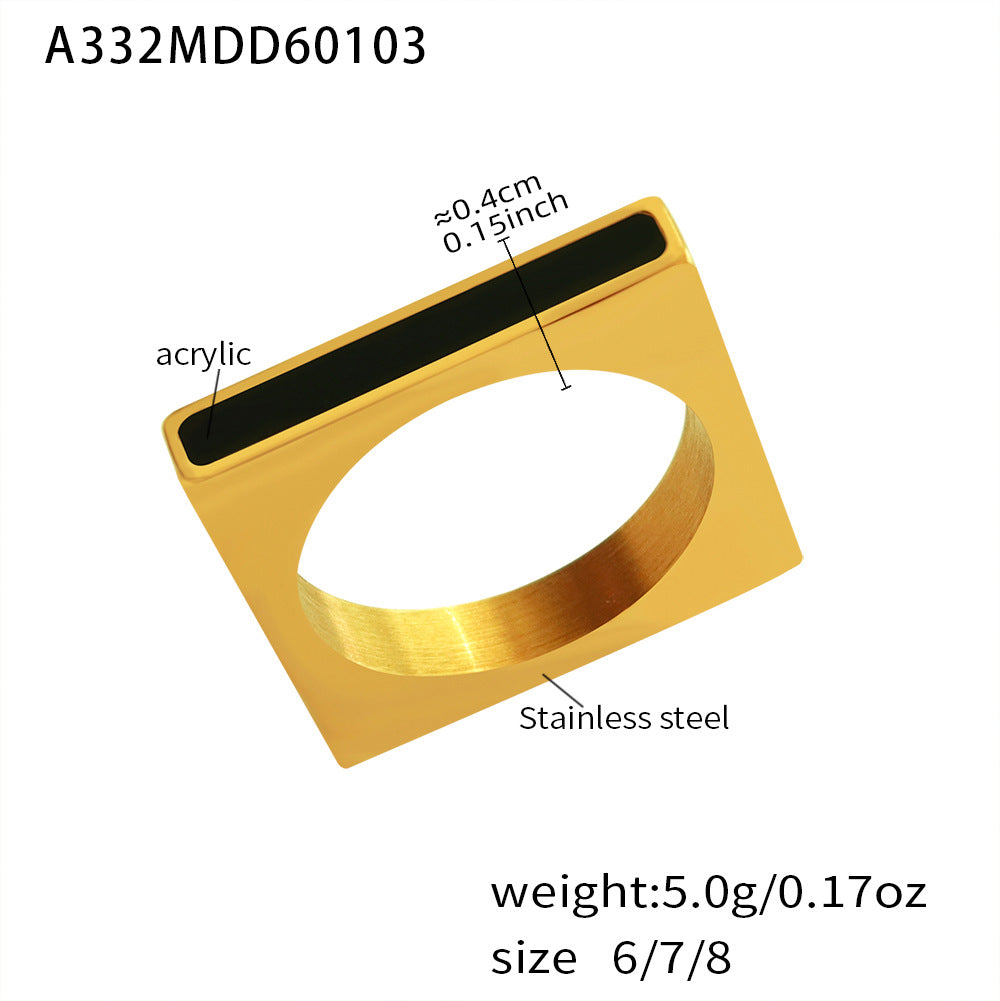 Gold tone square black inlay ring size guide, 5.0g, US 6-8