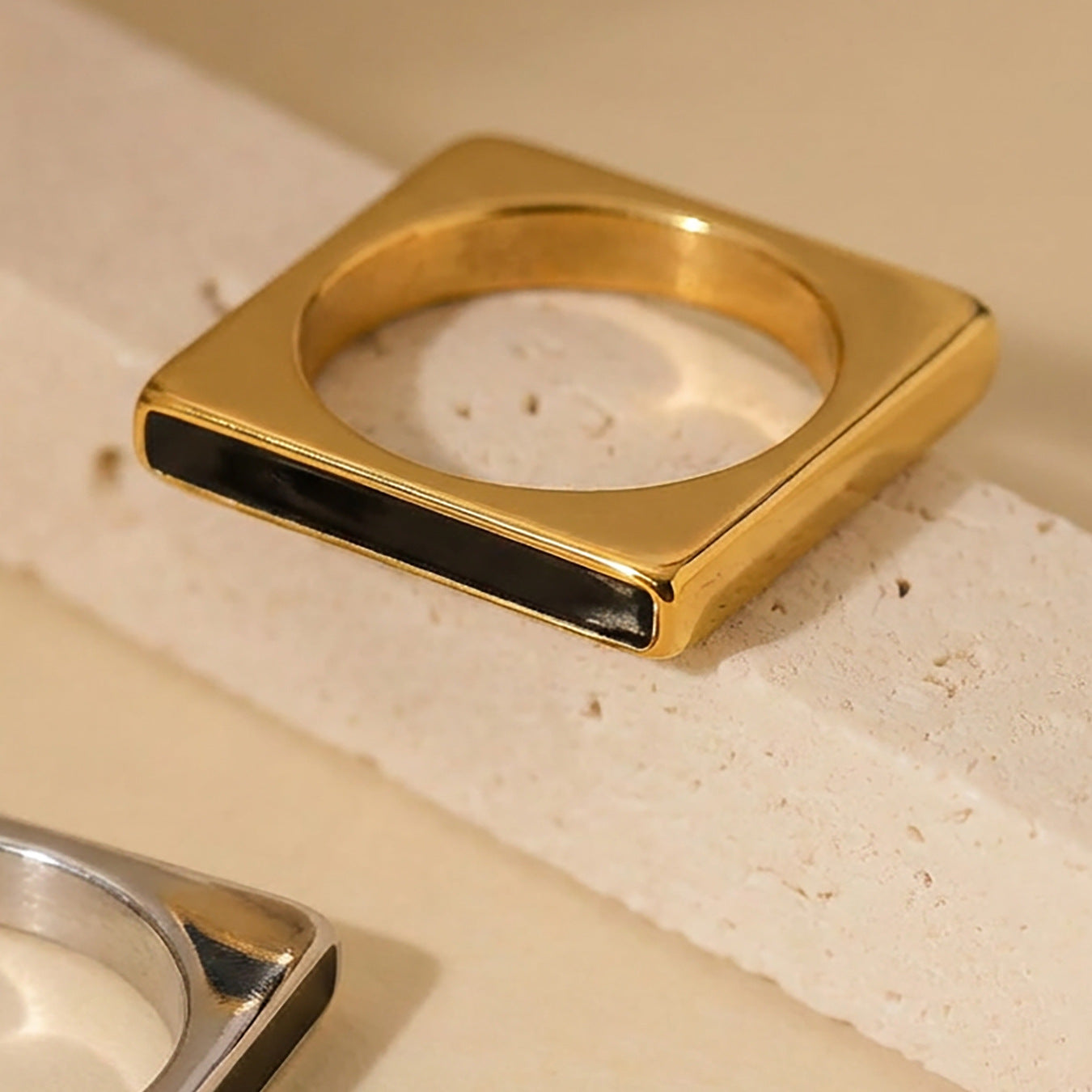 316L Stainless Steel Square Black Inlay Geometric Ring (US 6-8) Wholesale