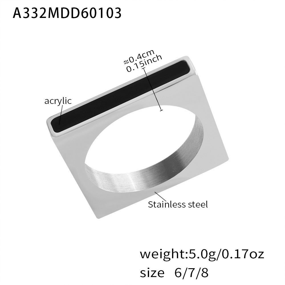 Steel tone square black inlay ring size guide, 5.0g, US 6-8