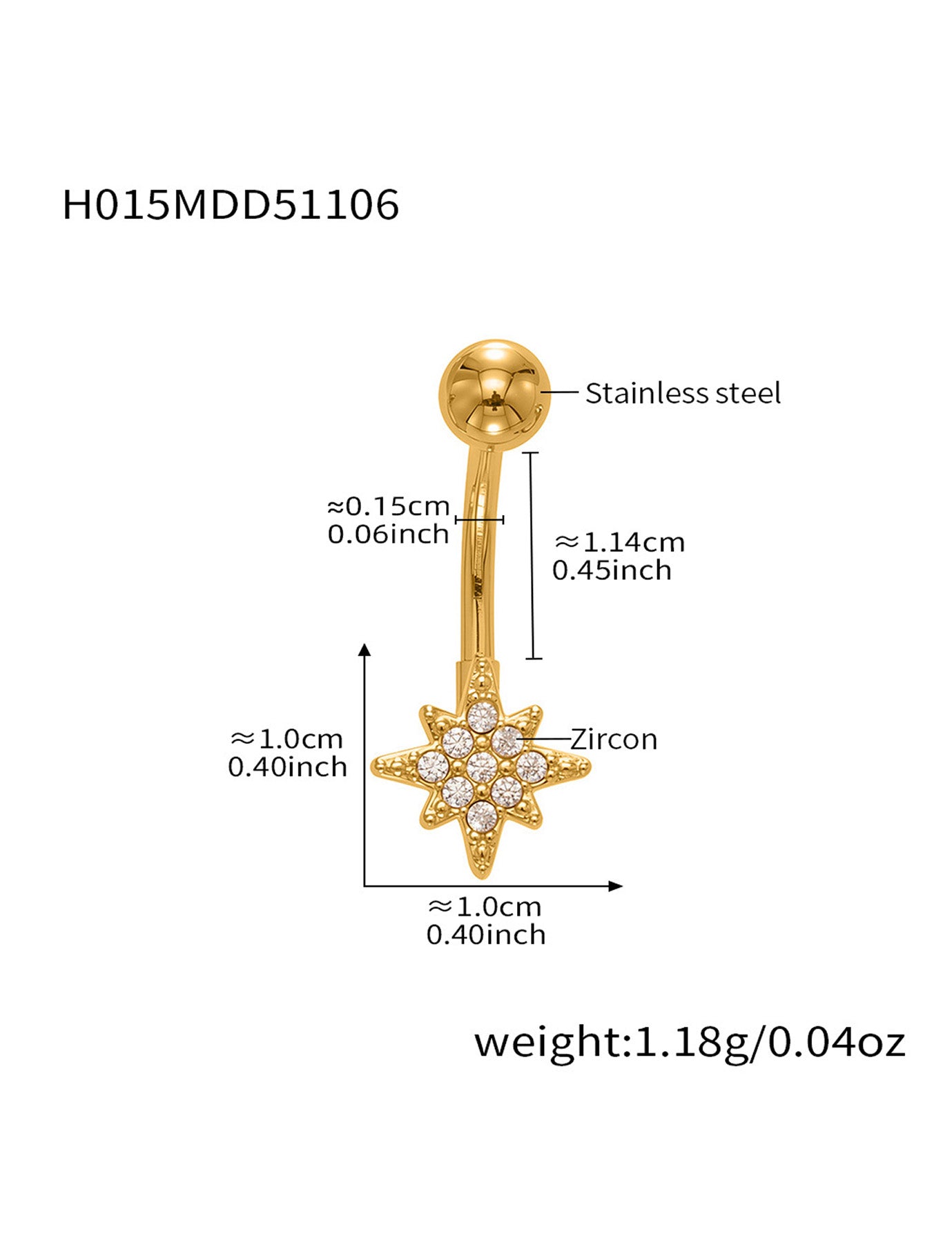 316L Stainless Steel CZ Belly Button Rings