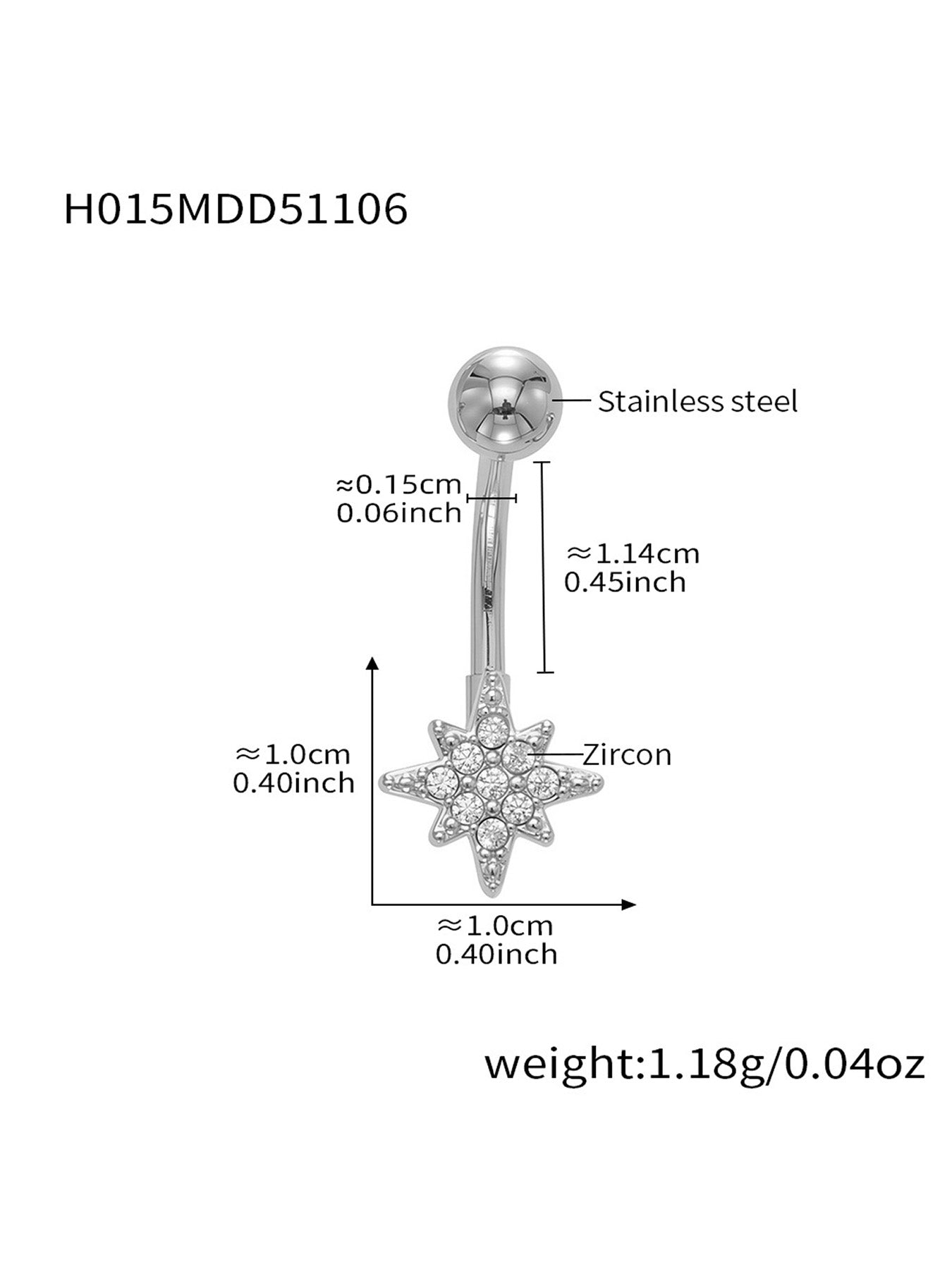 316L Stainless Steel CZ Belly Button Rings