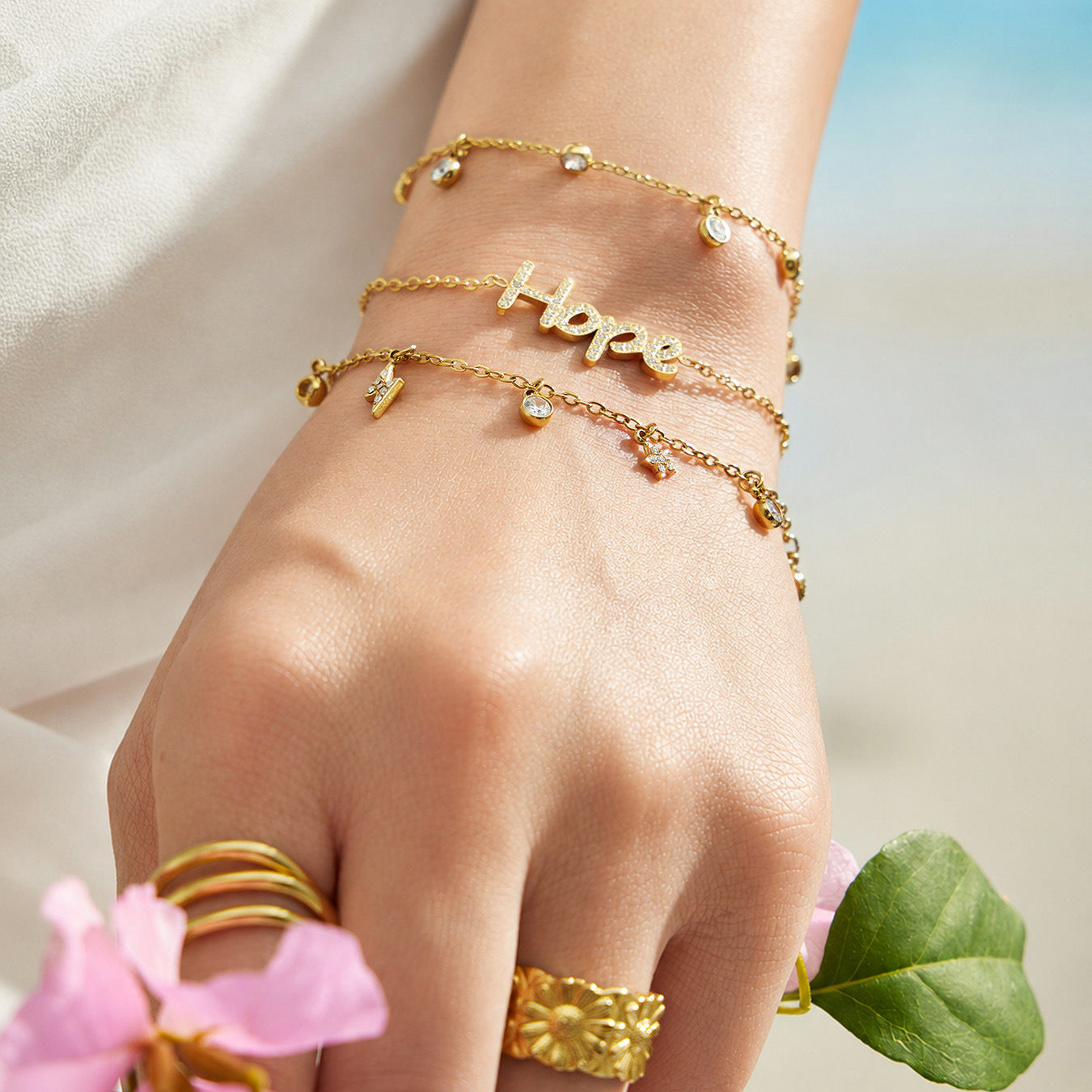 316L Stainless Steel 18K PVD Gold Star Moon Lightning Charm Bracelet made with 316L stainless steel and 18K PVD gold finish for wholesale jewelry buyers - image 3