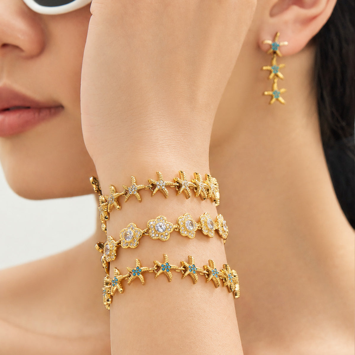 304 Stainless Steel 18K PVD Gold Starfish Earrings and Bracelet Set made with 304 Stainless Steel and 18K PVD gold finish for wholesale jewelry buyers - image 11