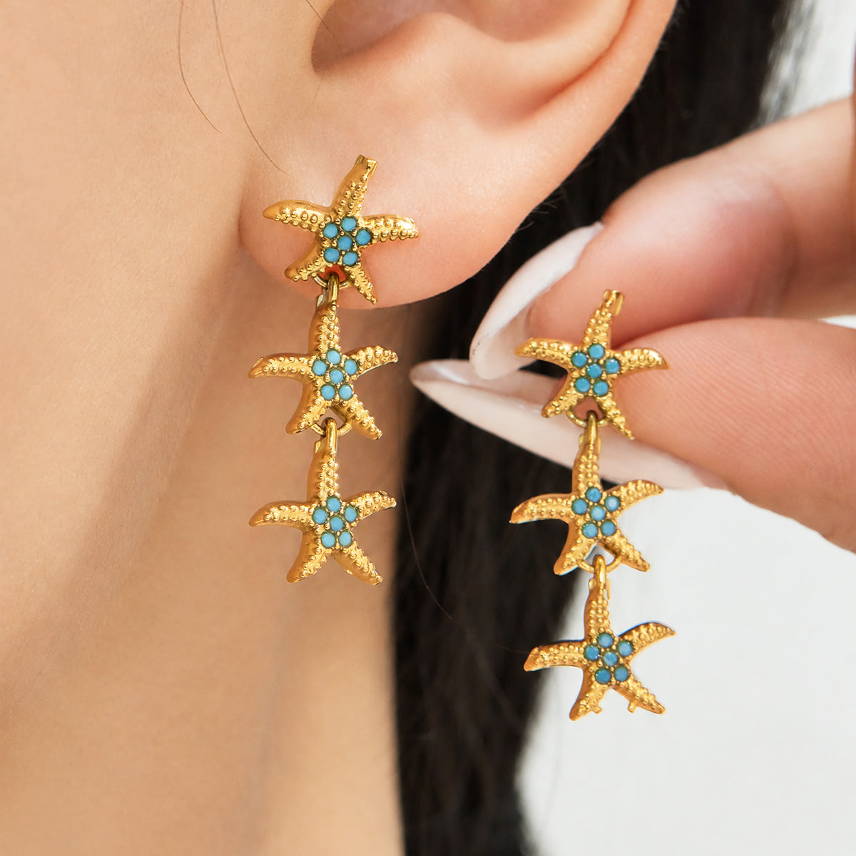 304 Stainless Steel 18K PVD Gold Starfish Earrings and Bracelet Set made with 304 Stainless Steel and 18K PVD gold finish for wholesale jewelry buyers - image 12