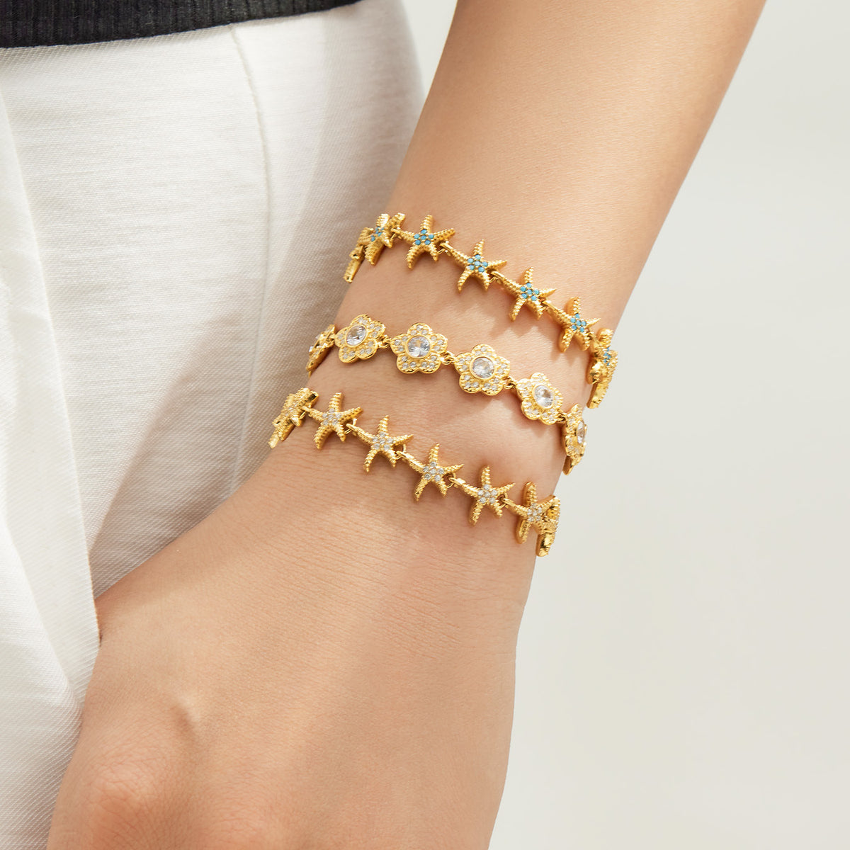 304 Stainless Steel 18K PVD Gold Starfish Earrings and Bracelet Set made with 304 Stainless Steel and 18K PVD gold finish for wholesale jewelry buyers - image 14
