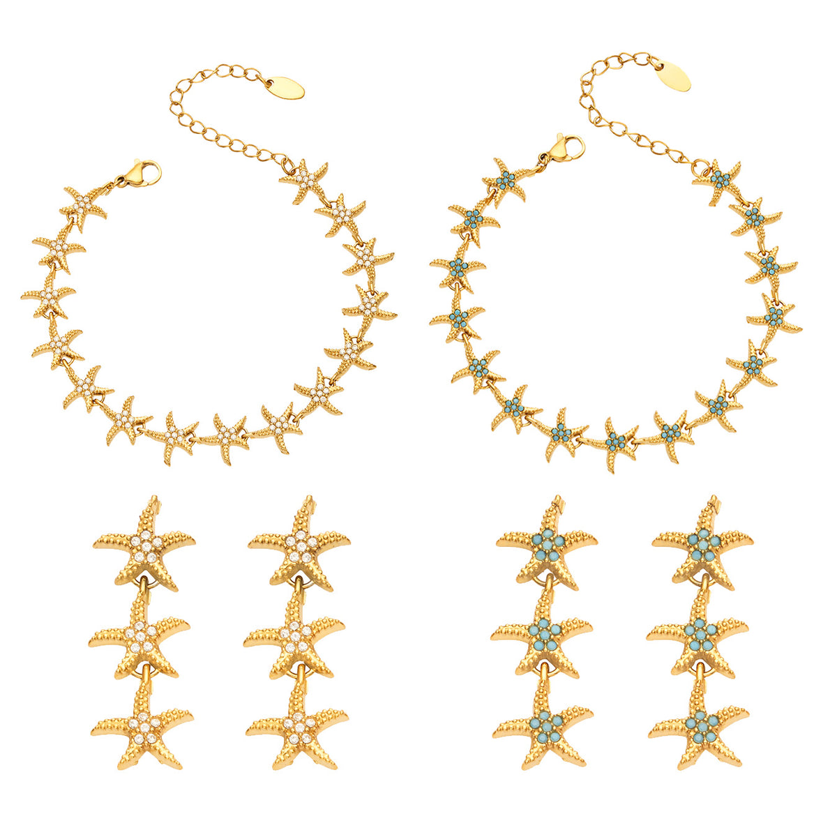 304 Stainless Steel 18K PVD Gold Starfish Earrings and Bracelet Set made with 304 Stainless Steel and 18K PVD gold finish for wholesale jewelry buyers - image 5