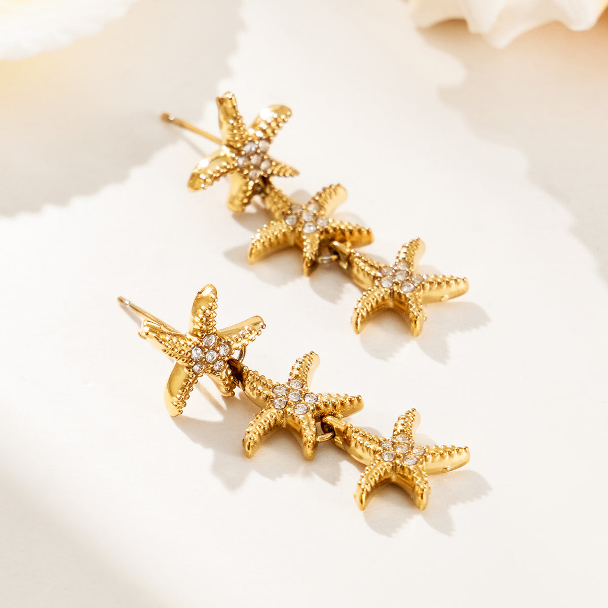 304 Stainless Steel 18K PVD Gold Starfish Earrings and Bracelet Set made with 304 Stainless Steel and 18K PVD gold finish for wholesale jewelry buyers - image 7