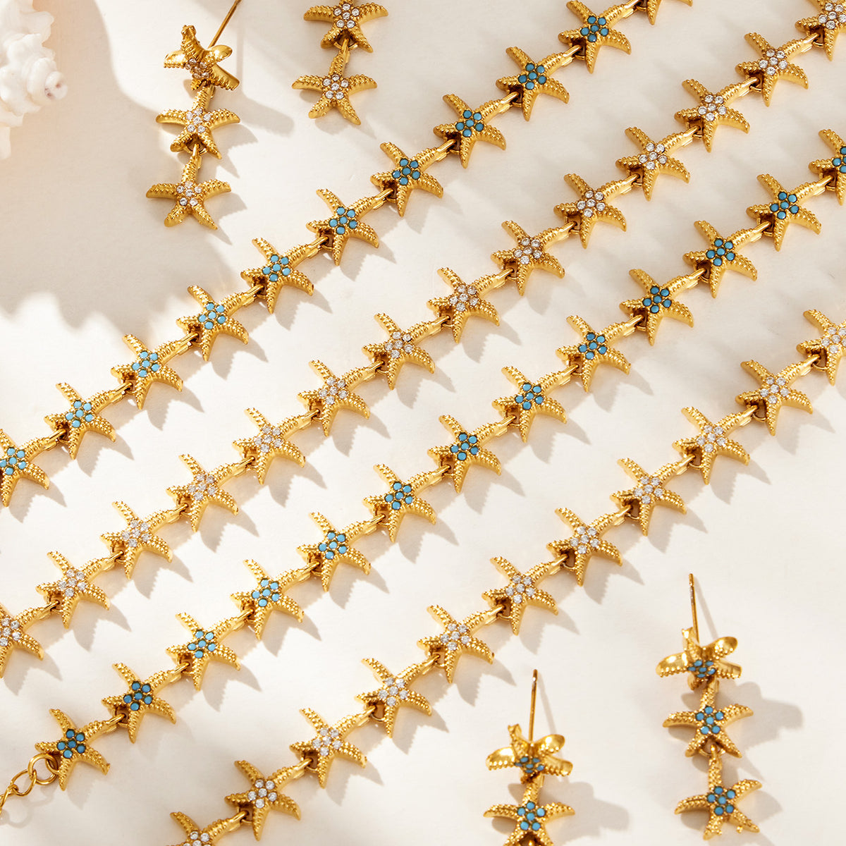 304 Stainless Steel 18K PVD Gold Starfish Earrings and Bracelet Set made with 304 Stainless Steel and 18K PVD gold finish for wholesale jewelry buyers - image 8
