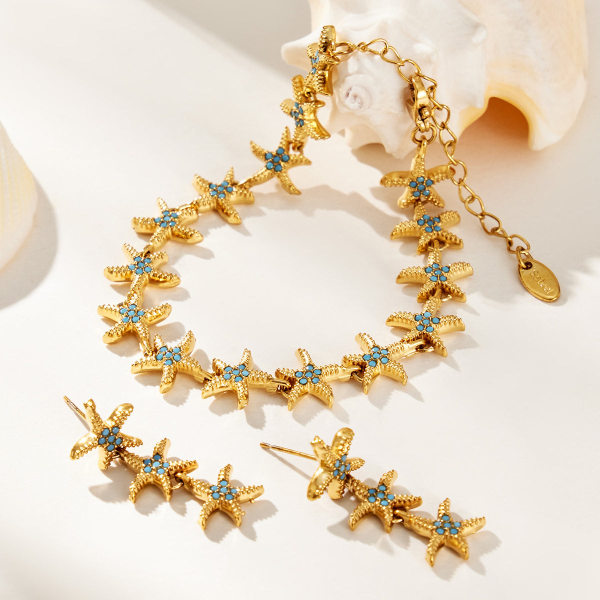 304 Stainless Steel 18K PVD Gold Starfish Earrings and Bracelet Set made with 304 Stainless Steel and 18K PVD gold finish for wholesale jewelry buyers - image 9