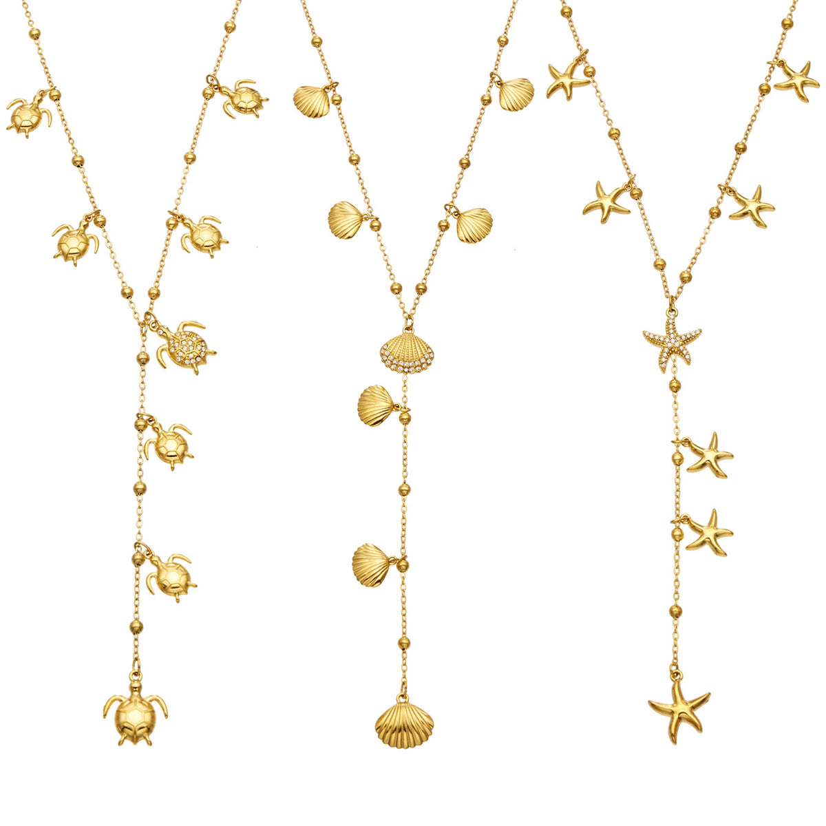 Elegant Starfish Y Necklace in Gold