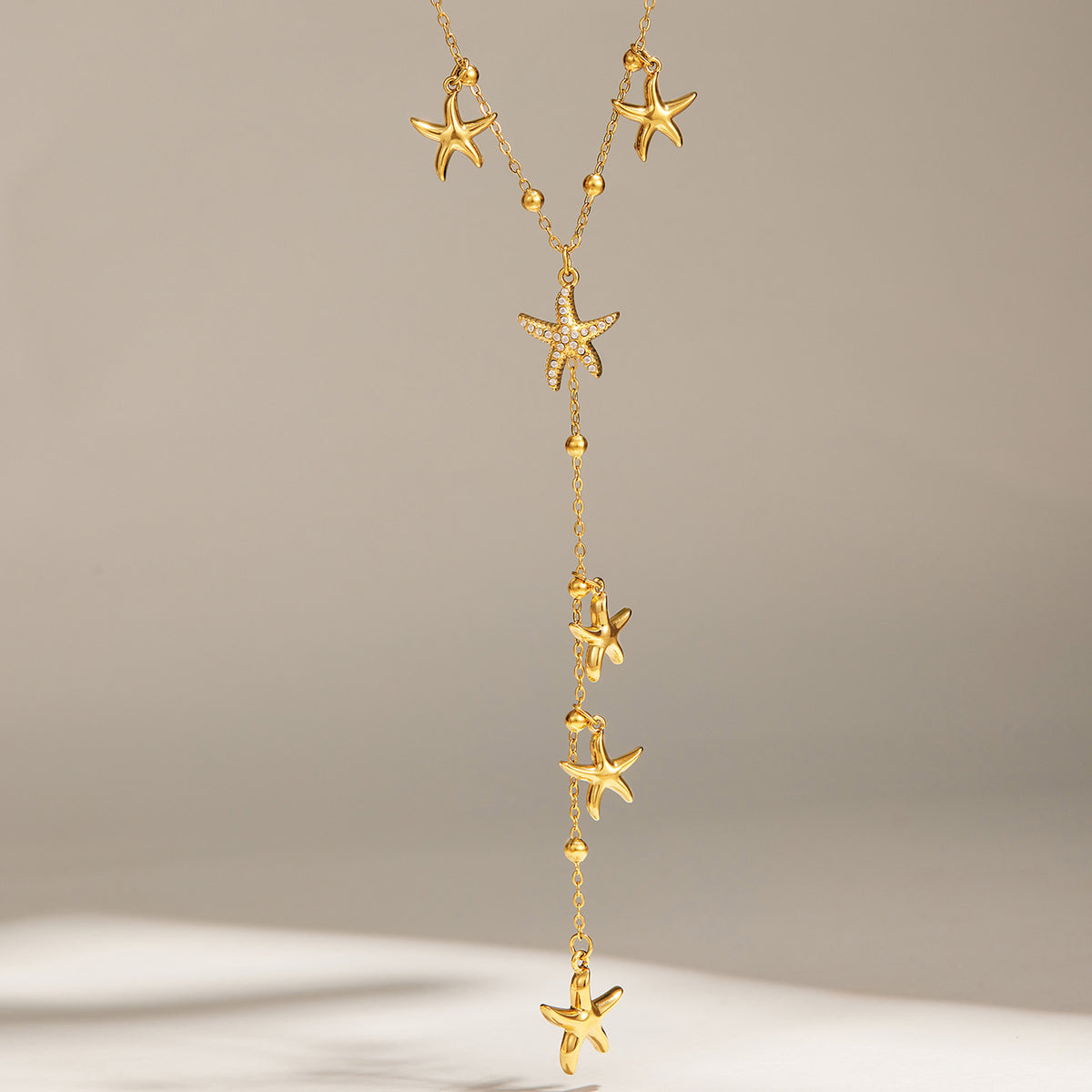 316L Stainless Steel 18K PVD Gold Starfish Y Necklace made with 316L stainless steel and 18K PVD gold finish for wholesale jewelry buyers - image 5