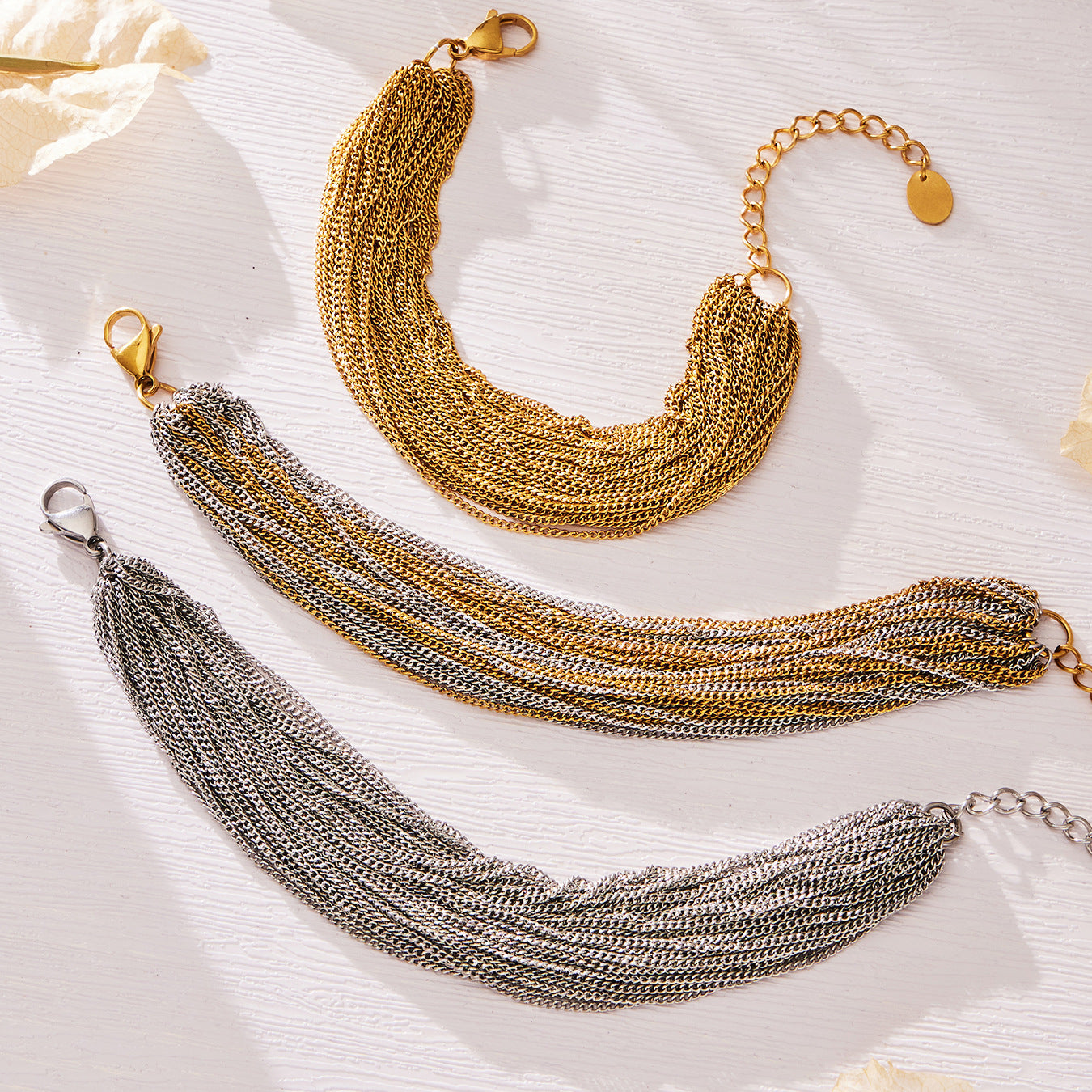 316L Stainless Steel Statement Layered Geometric Two-Tone Bracelet & Necklace Collection - Image 3