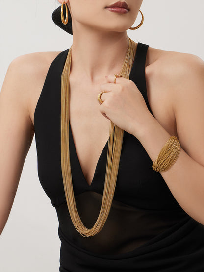 316L Stainless Steel Statement Layered Geometric Two-Tone Bracelet & Necklace Collection - Image 8