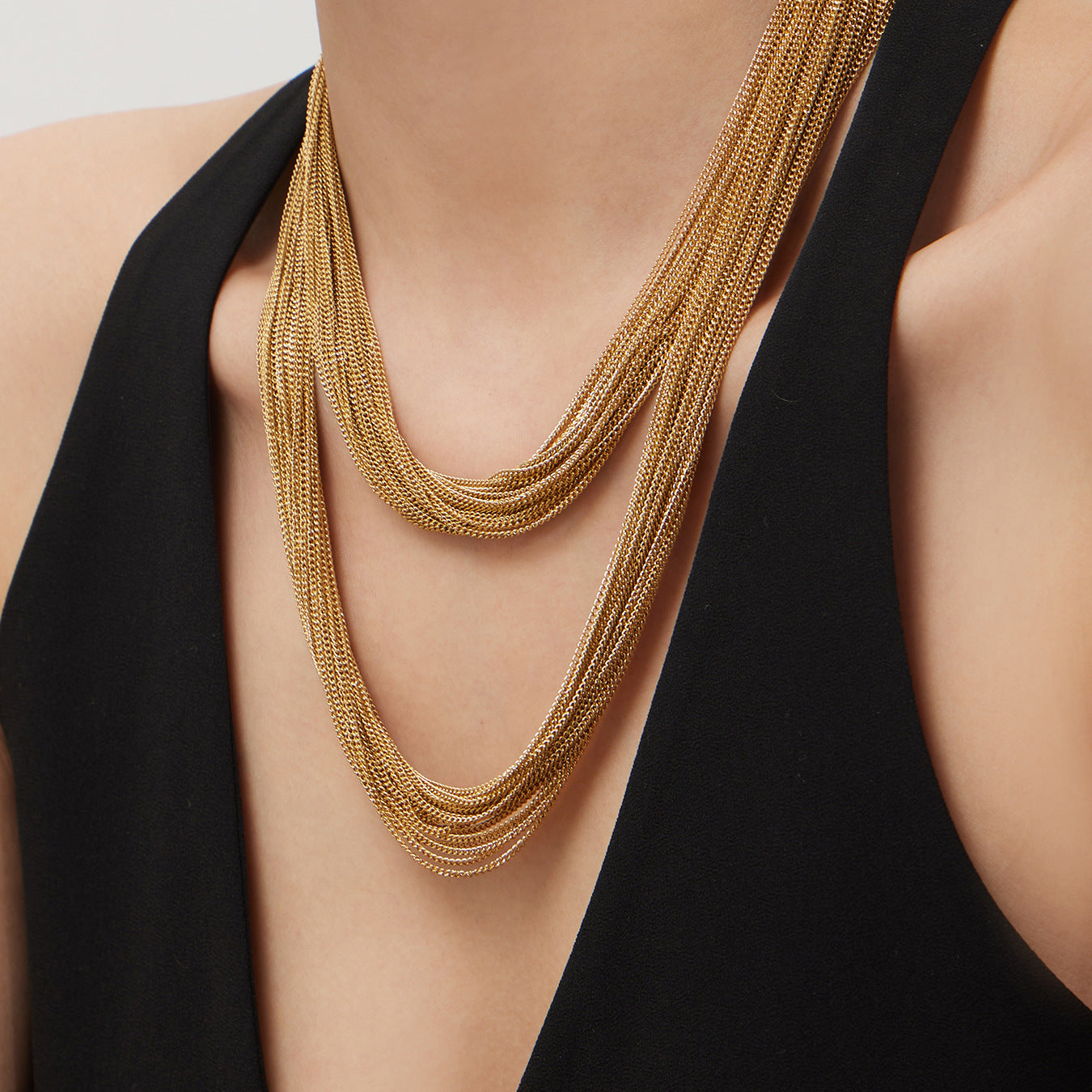 316L Stainless Steel Statement Layered Geometric Two-Tone Bracelet & Necklace Collection - Image 9