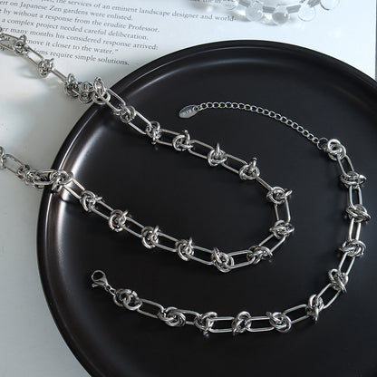316L Stainless Steel Steel Knotted Paperclip Chain Bracelet Set - Minimalist Knotted Paperclip Chain Wholesale Stainless Steel Jewelry - Sensitive Skin Friendly - Detail 1