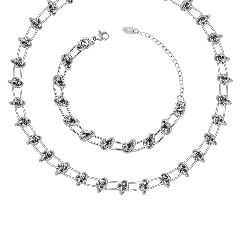 316L Stainless Steel Steel Knotted Paperclip Chain Bracelet Set - Minimalist Knotted Paperclip Chain Wholesale Stainless Steel Jewelry - Sensitive Skin Friendly - Detail 2