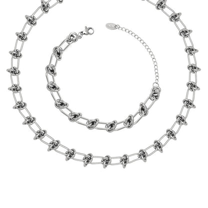 316L Stainless Steel Steel Knotted Paperclip Chain Bracelet Set - Minimalist Knotted Paperclip Chain Wholesale Stainless Steel Jewelry - Sensitive Skin Friendly - Detail 2