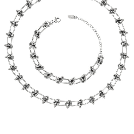 316L Stainless Steel Steel Knotted Paperclip Chain Bracelet Set - Minimalist Knotted Paperclip Chain Wholesale Stainless Steel Jewelry - Sensitive Skin Friendly - Detail 2