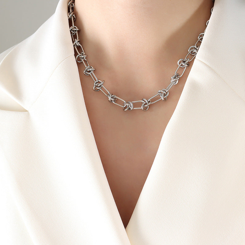 316L Stainless Steel Steel Knotted Paperclip Chain Bracelet Set - Minimalist Knotted Paperclip Chain Wholesale Stainless Steel Jewelry - Sensitive Skin Friendly - Detail 3