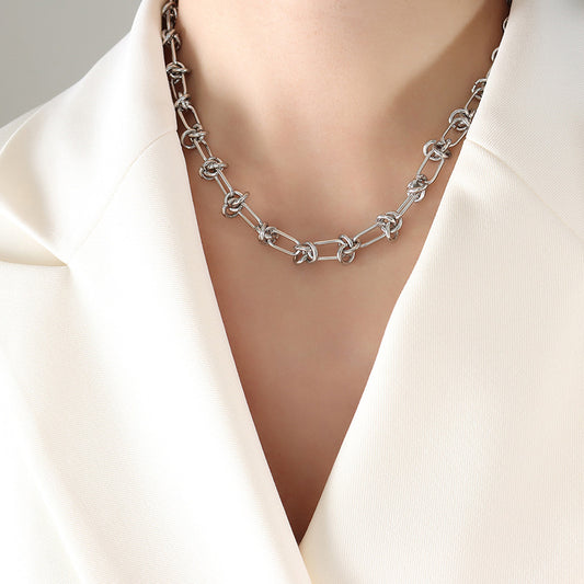 316L Stainless Steel Steel Knotted Paperclip Chain Bracelet Set - Minimalist Knotted Paperclip Chain Wholesale Stainless Steel Jewelry - Sensitive Skin Friendly - Detail 3
