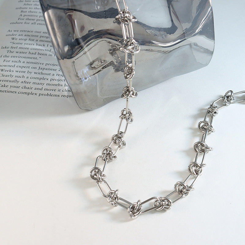 316L Stainless Steel Steel Knotted Paperclip Chain Bracelet Set - Minimalist Knotted Paperclip Chain Wholesale Stainless Steel Jewelry - Sensitive Skin Friendly - Detail 4