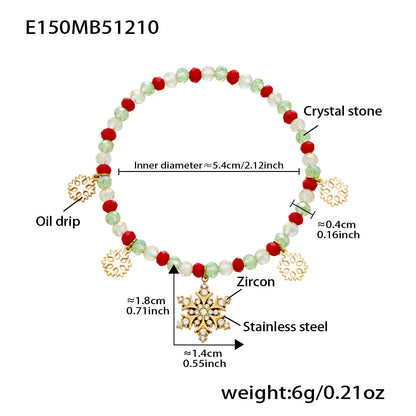 316L stainless steel stocking charm beaded bracelet with red green beads and CZ details