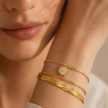 316L Stainless Steel 18K PVD Gold Sun Zircon Open Bangle made with 316L stainless steel and 18K PVD gold finish for wholesale jewelry buyers - image 14